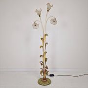 Italian Floor Lamp with Metal Stems, Leaf Details and Murano Glass Flowers