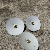 Trio of vintage suspension in green and white enamelled sheet metal indus old farm