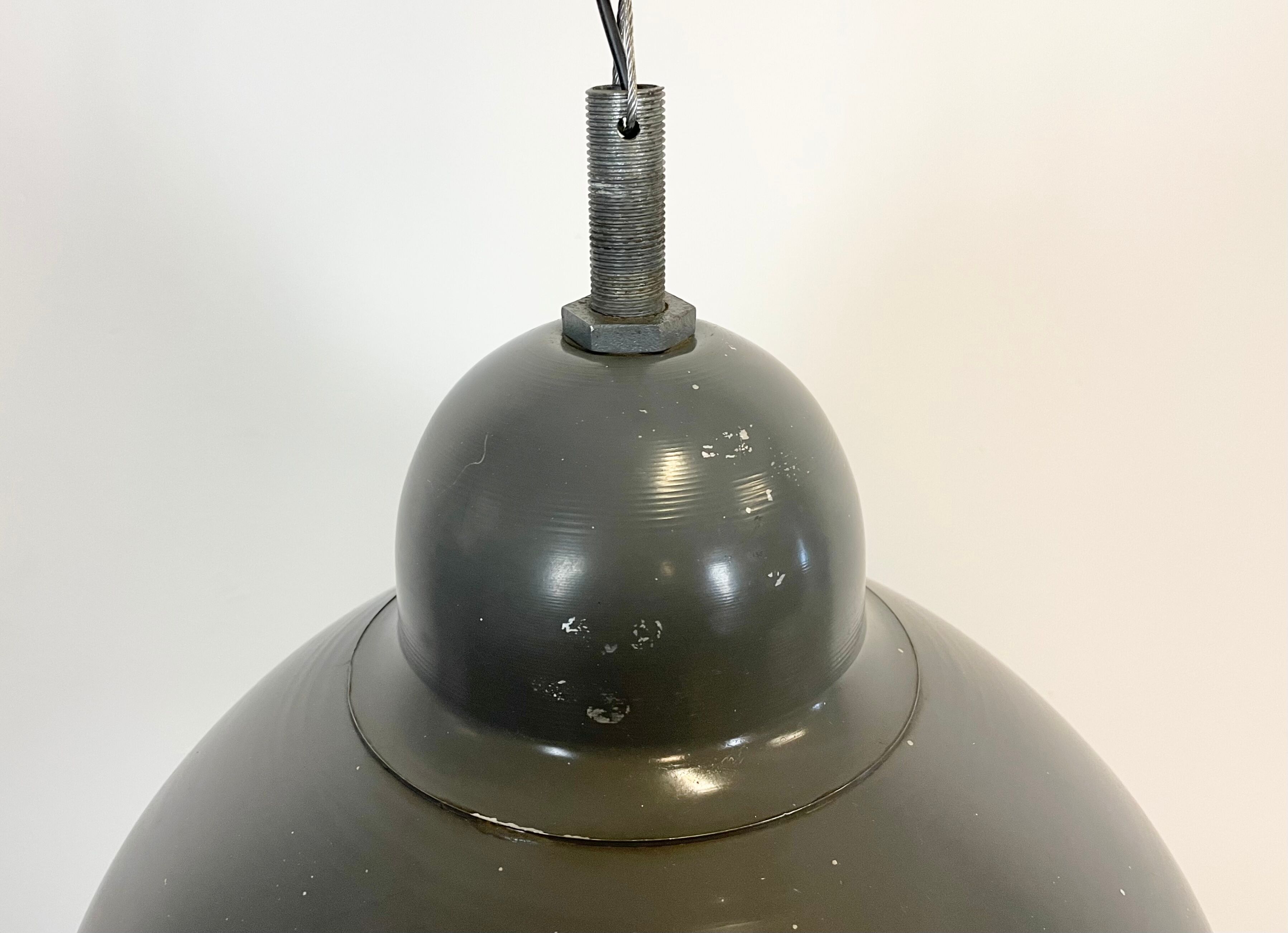 Grey Industrial Pendant Lamp with Clear Glass Cover, 1970s
