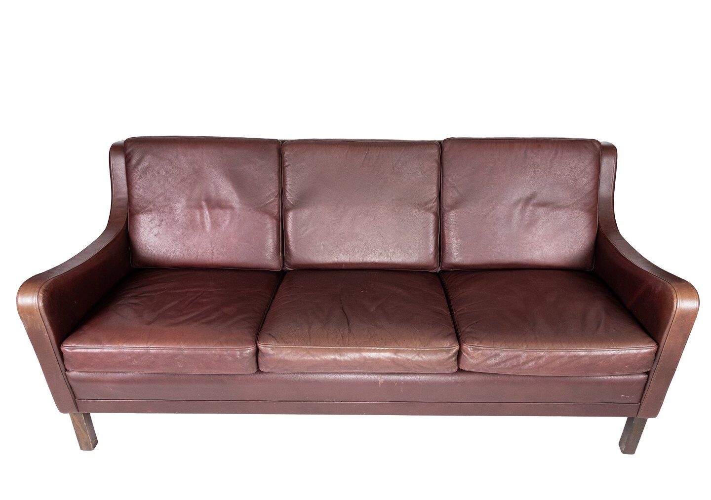 Three seater sofa, with red brown leather by Stouby Furniture from the 1960s