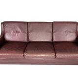 Three seater sofa, with red brown leather by Stouby Furniture from the 1960s