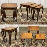 Set of 3 English walnut nesting tables from the 1950s