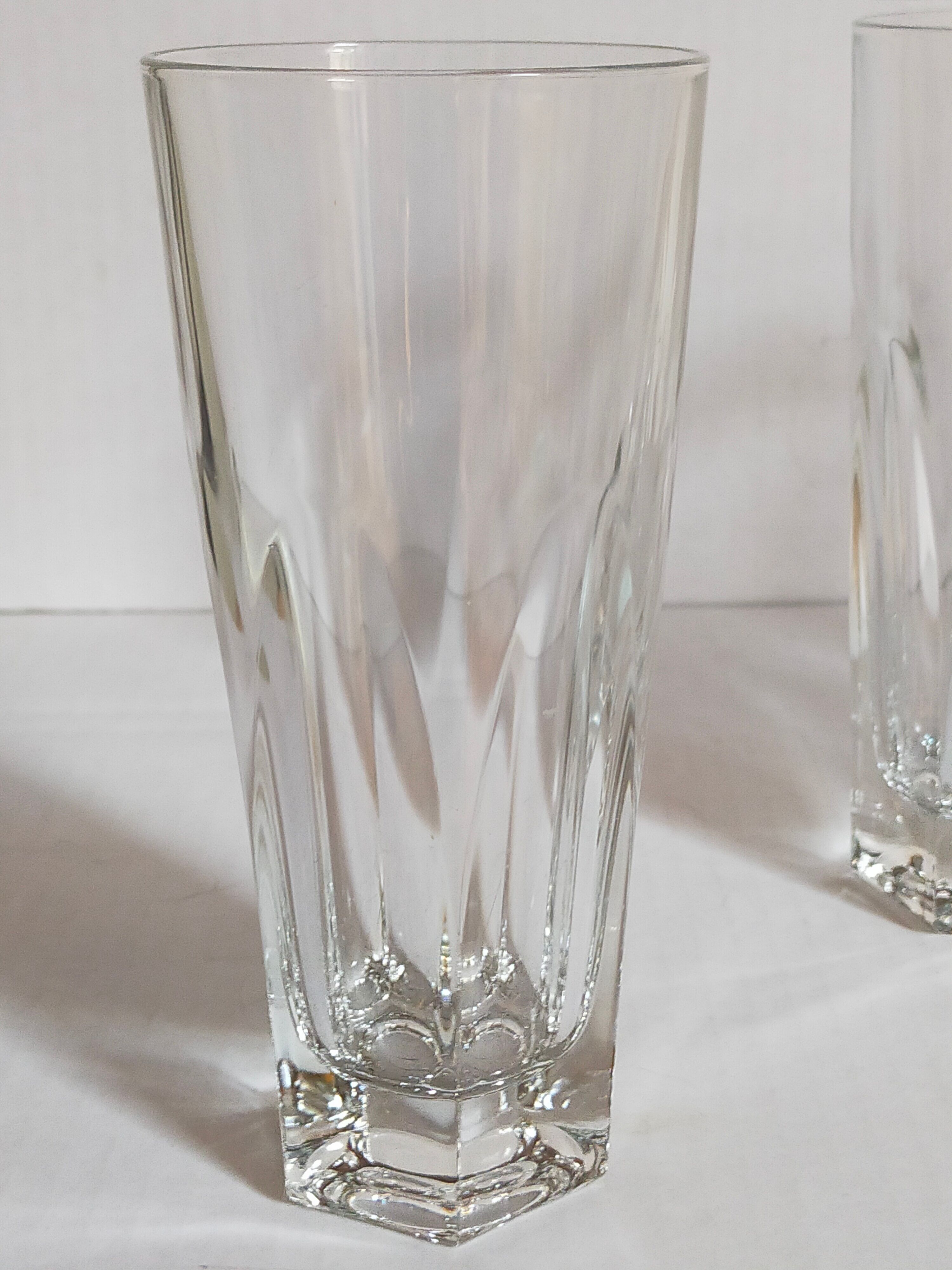 Six Art-Deco long drink glasses in crystal with cut sides