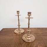 Pair of antique turned rose brass candlesticks (24 cm)