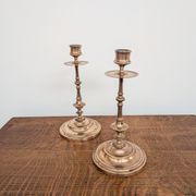 Pair of antique turned rose brass candlesticks (24 cm)
