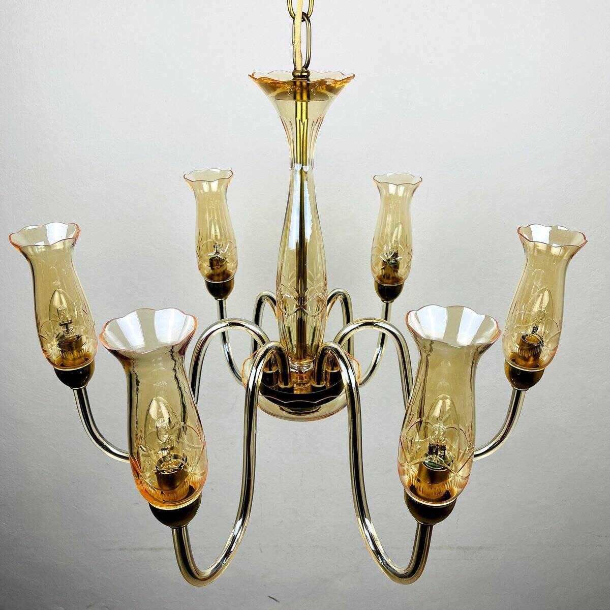 Vintage Murano glass chandelier in amber by De Majo, Italy, 1970s.