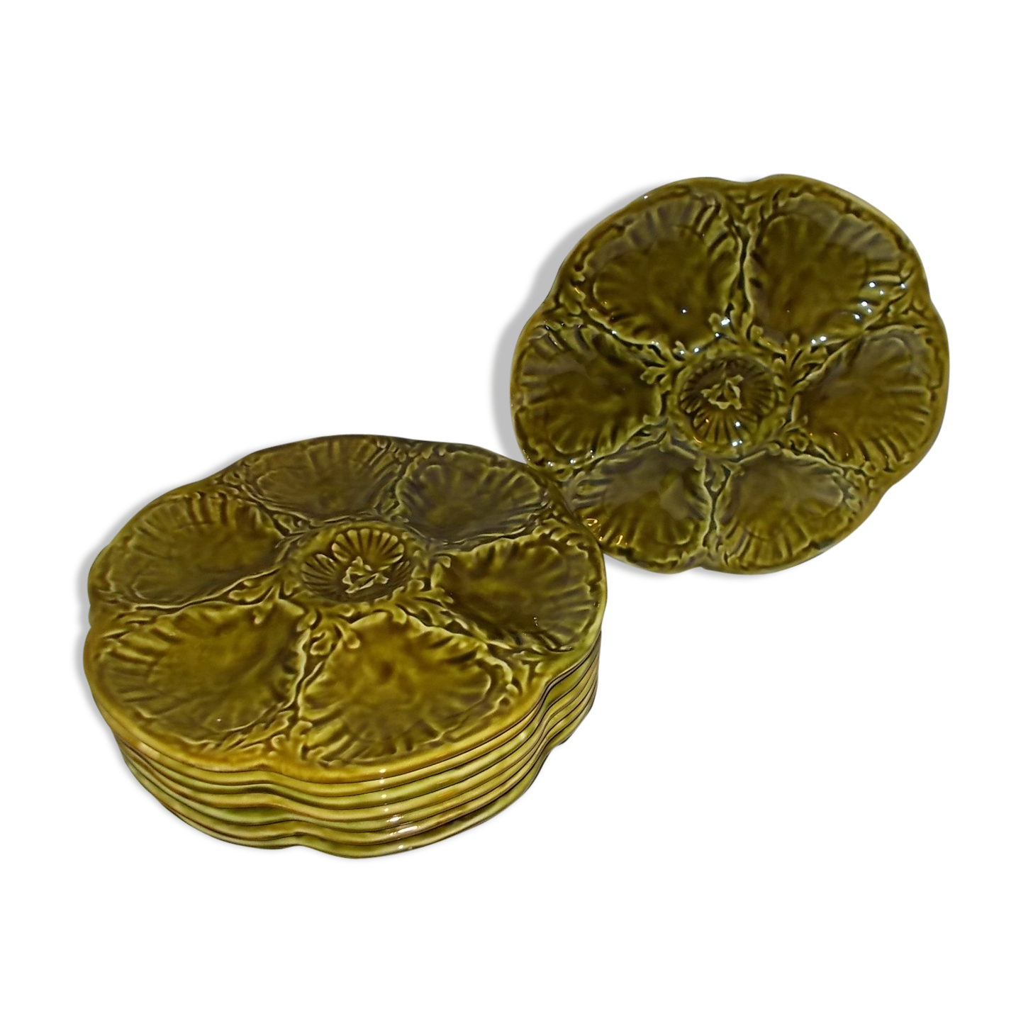 Set de 8 assiettes à coquillages ou huitres faïence de Gien