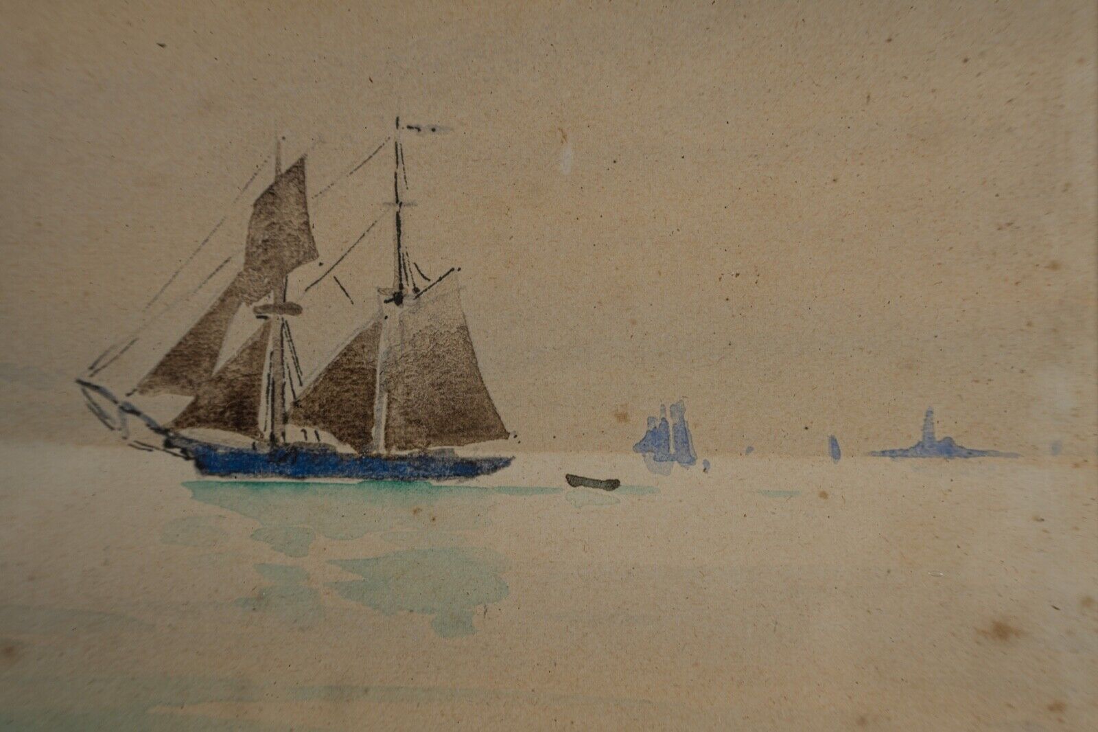 Watercolor on paper by Belval Sailboat 3 masts XXth