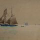 Watercolor on paper by Belval Sailboat 3 masts XXth
