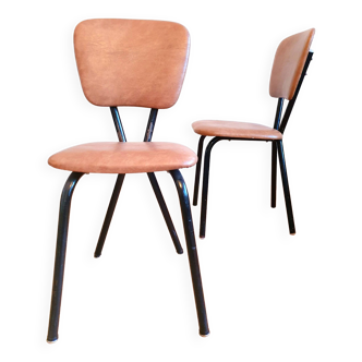 Paire de chaises vintage skaï et métal noir