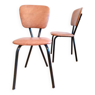 Pair of vintage skai and black metal chairs