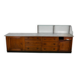 Large Antique Art Deco German Oak & Marble Chocolate Shop Counter, 1920s