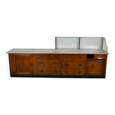 Large Antique Art Deco German Oak & Marble Chocolate Shop Counter, 1920s