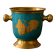 Vintage turquoise brass champagne bucket with grape decoration.