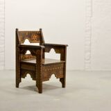 Set of Middle East Design Carved Wooden Moorish Decorated Side Chairs 1950s