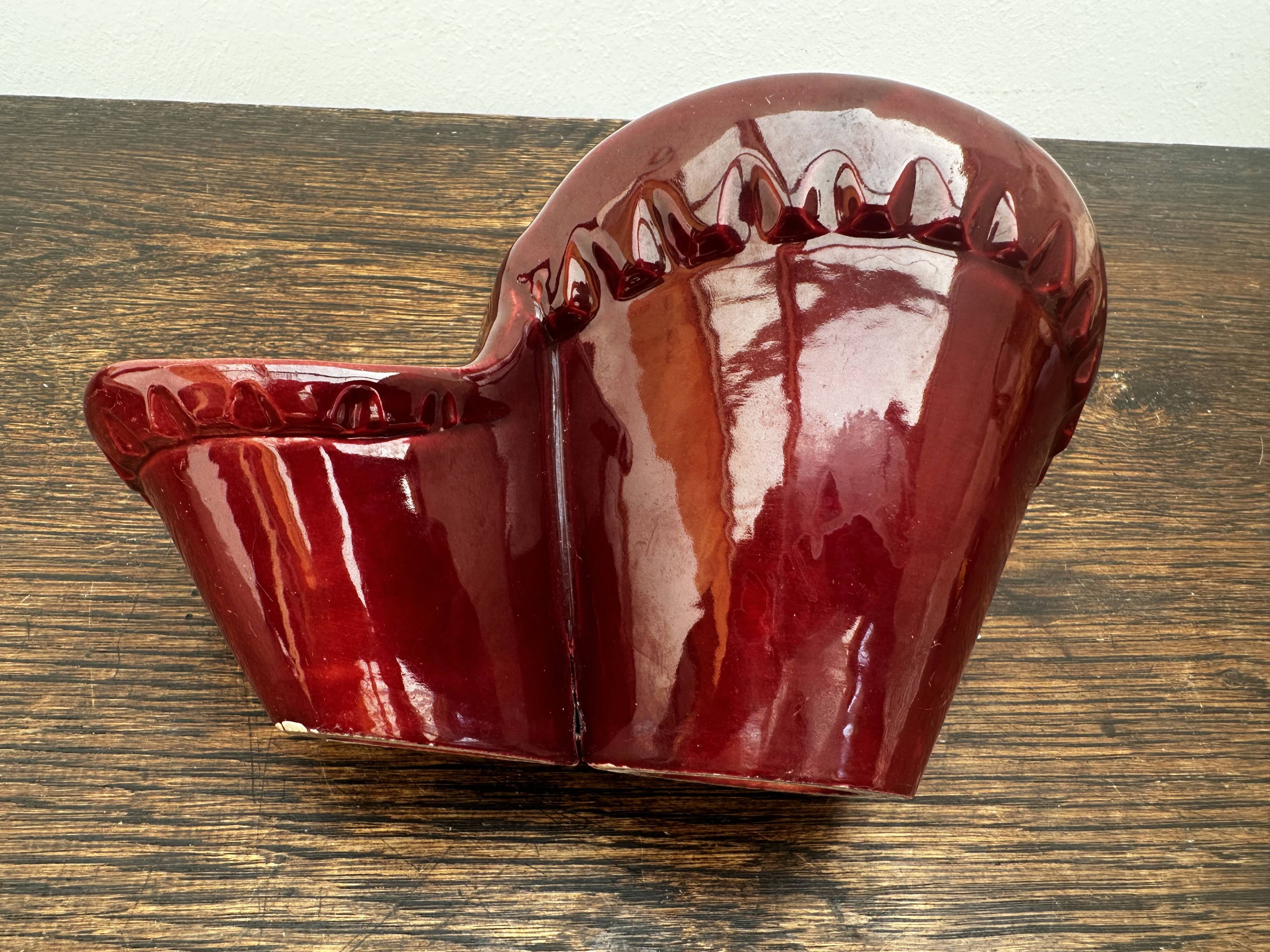 Burgundy ceramic flowerpot, 1950s
