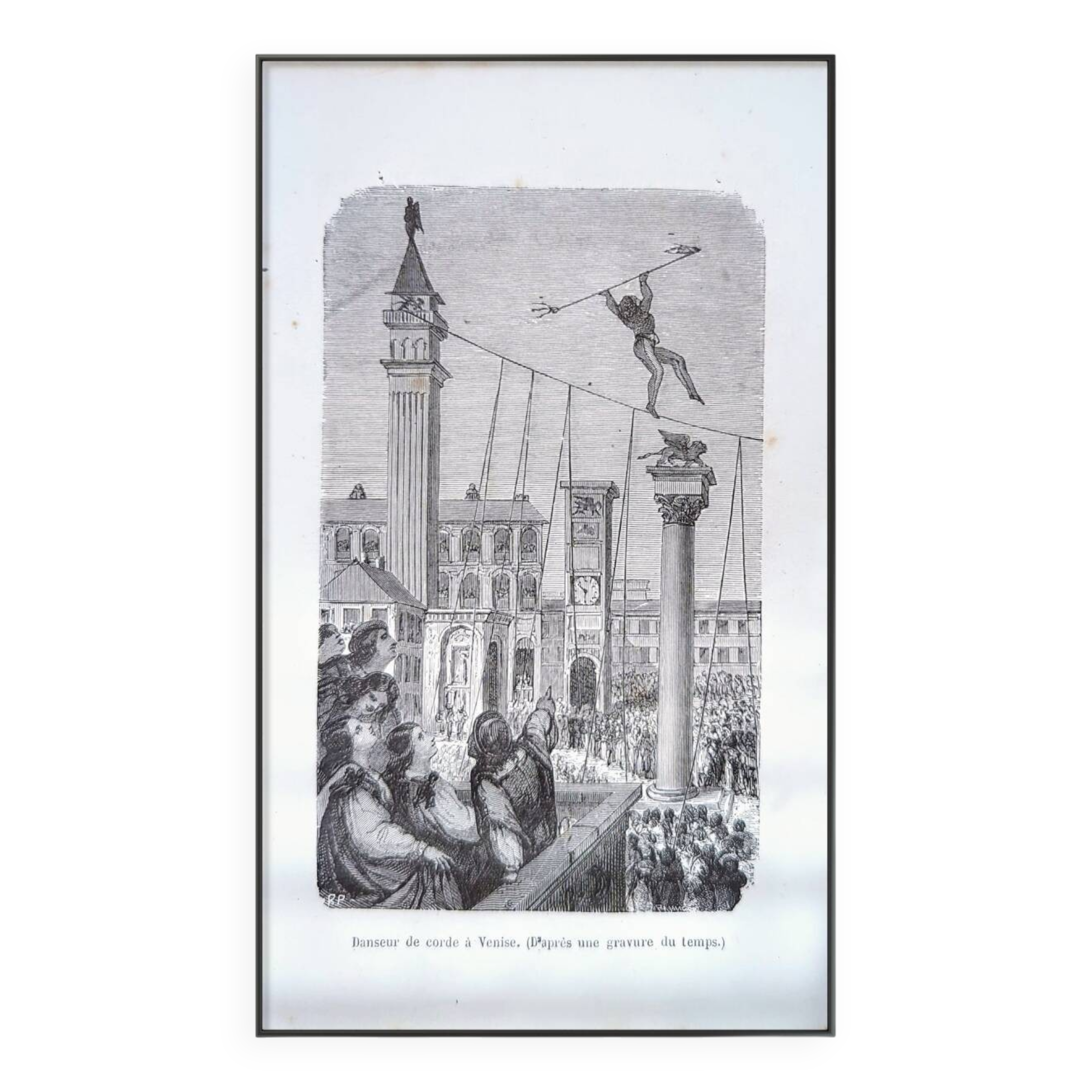 Printed in 1878, Rope Dancers in Venice, Italy.