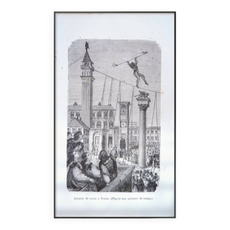 Imprimée en 1878, Danseurs de cordes à Venise, Italie.