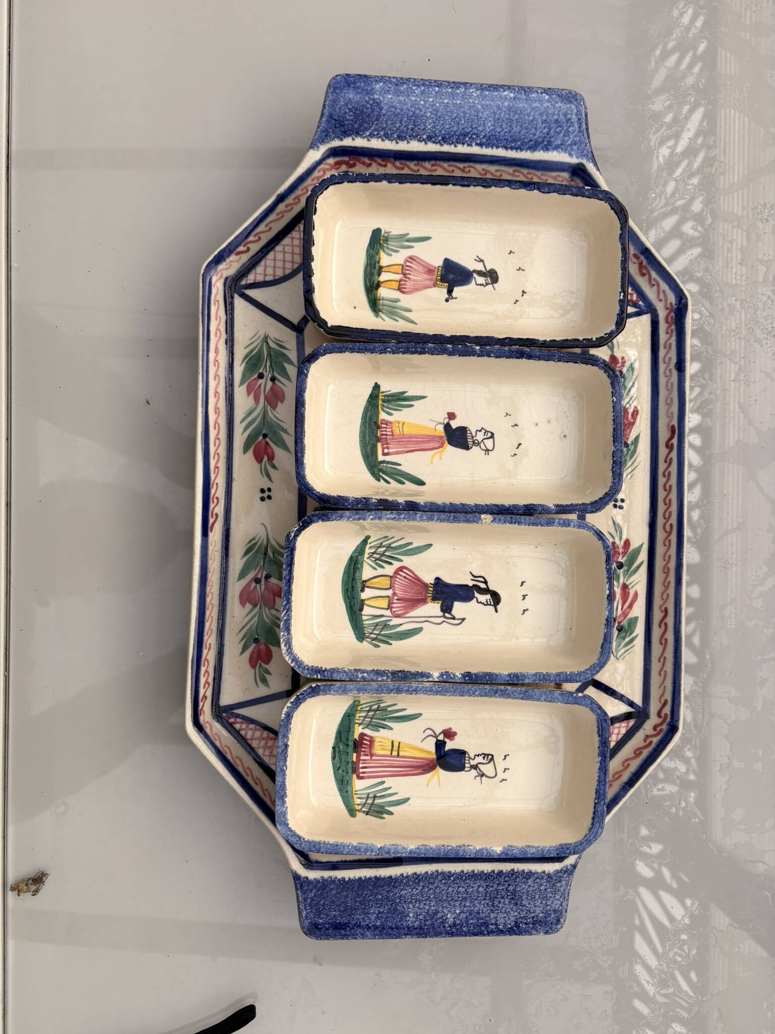 Old dish servant tray ramekin earthenware ceramic henriot quimper bl