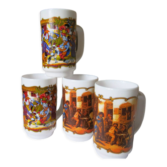 4 tasses décor médiéval de chez Arcopal