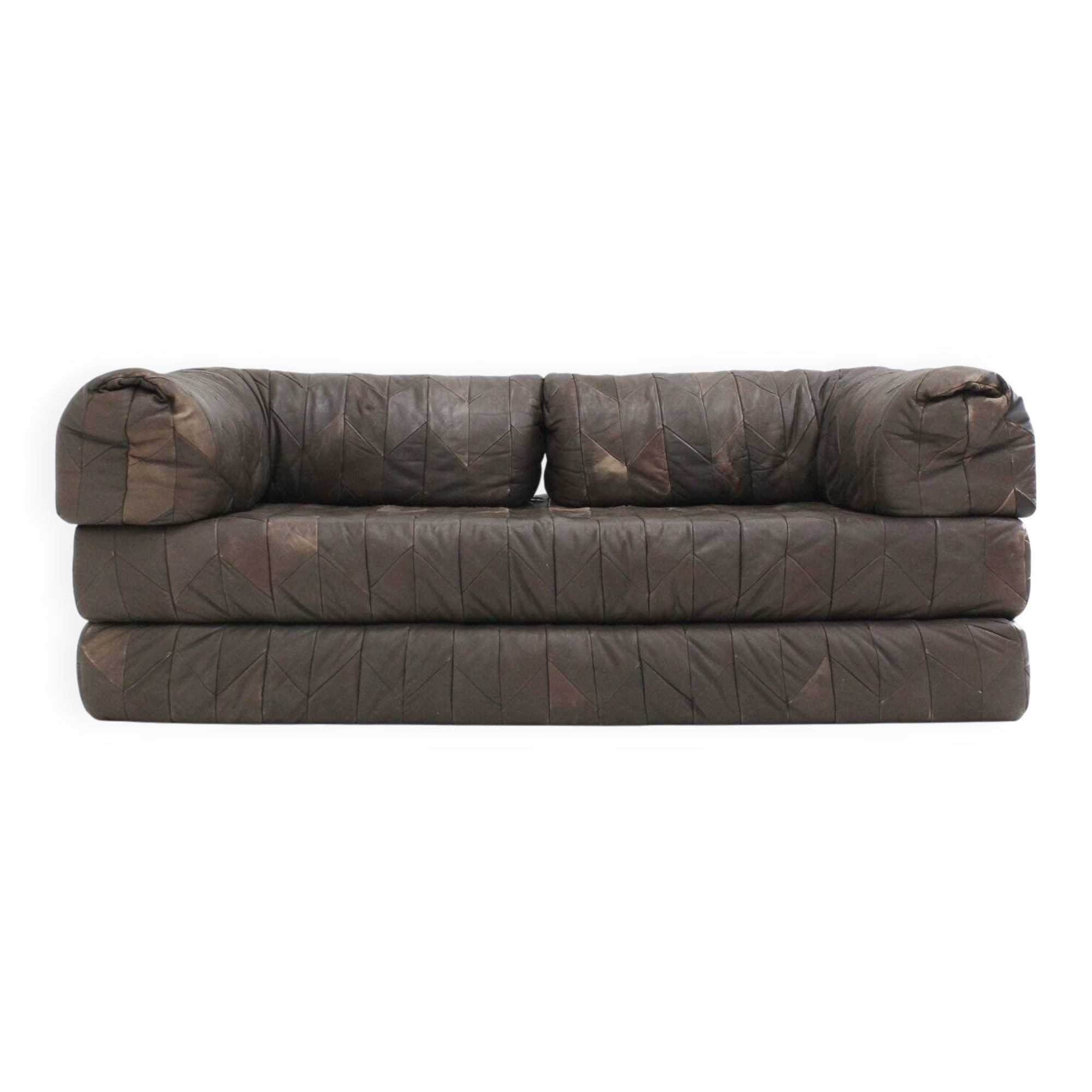 Canapé vintage en cuir patchwork des années 1970