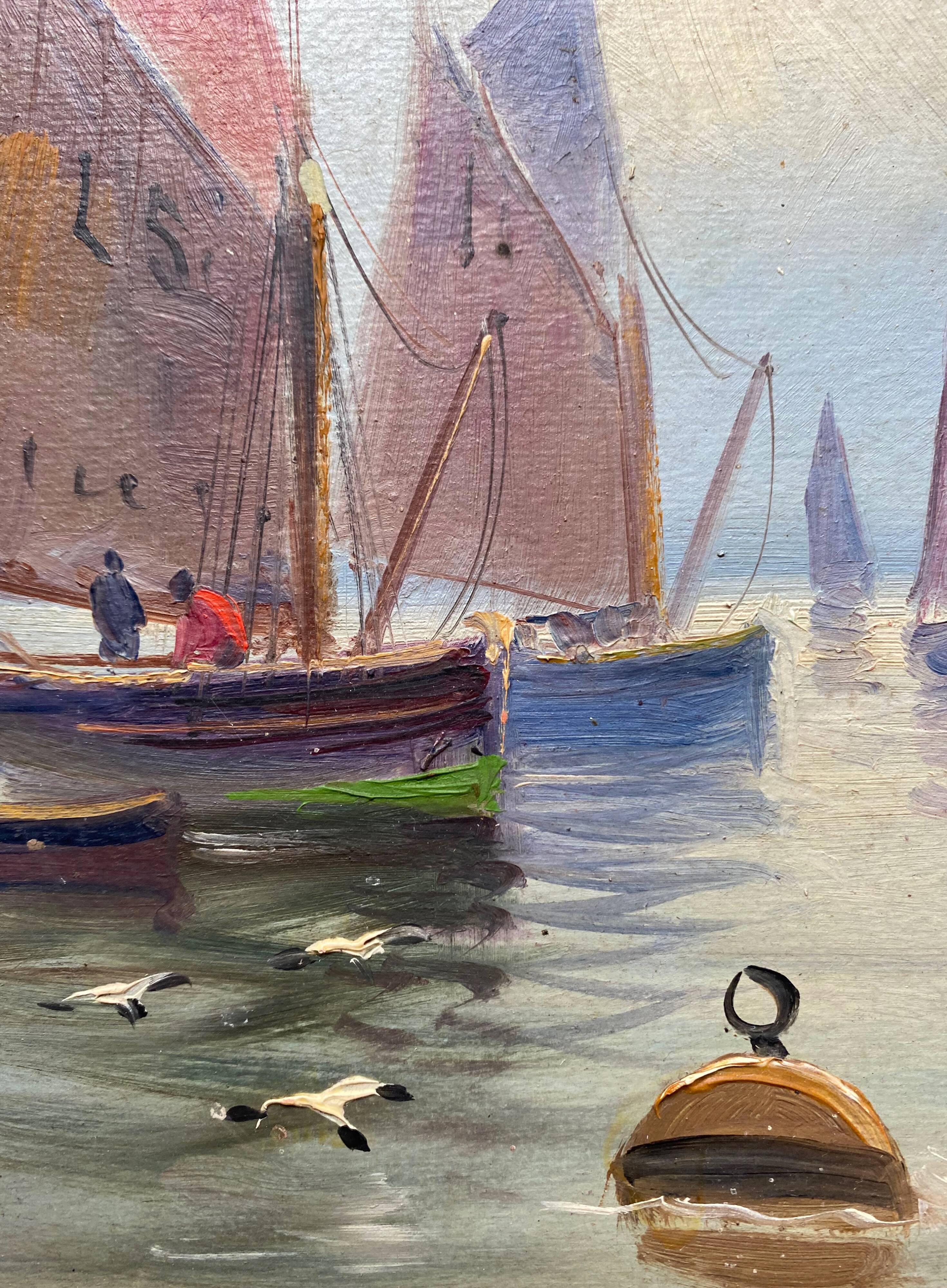 Painting XIX° HSP Marine Sailboats "Return from fishing" school of E. Gauffriaud