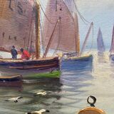 Painting XIX° HSP Marine Sailboats "Return from fishing" school of E. Gauffriaud