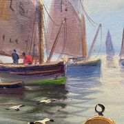 Painting XIX° HSP Marine Sailboats "Return from fishing" school of E. Gauffriaud