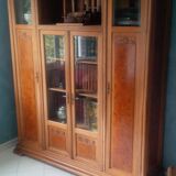 Art Nouveau glass library in walnut burl
