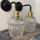 Pair of vintage electrified glass wall lamps