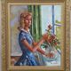 Original Swedish oil on canvas – “Woman with Flowers” by Bendt Lauritzen – signed, framed 82 × 72 cm (32.3" × 28.3")