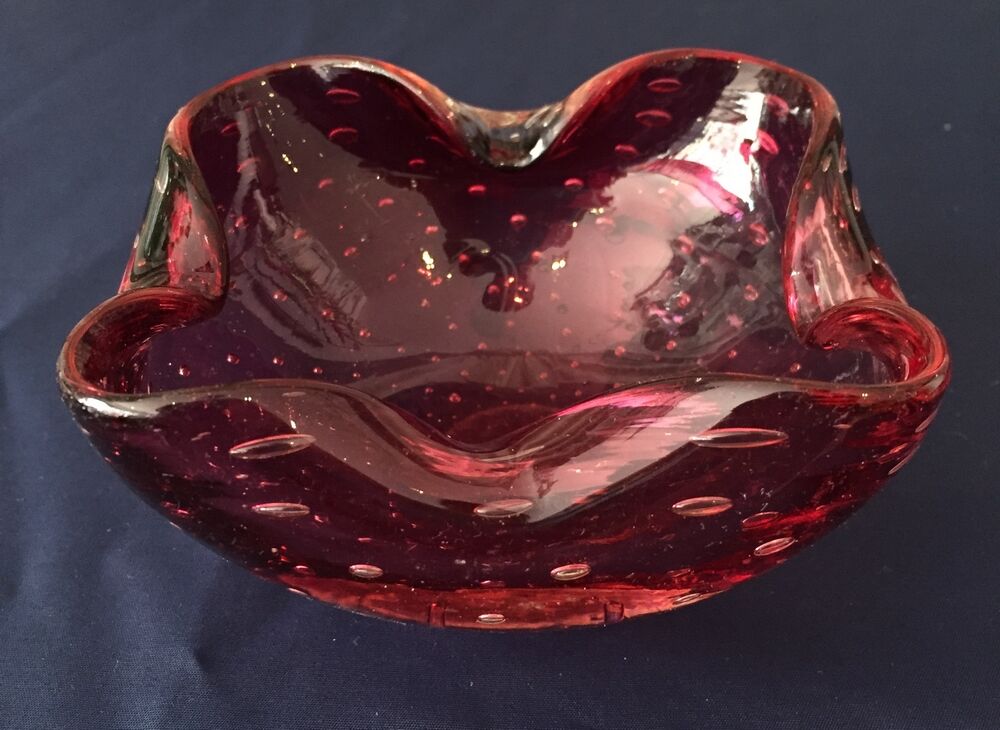 Purple pink bubble glass pocket or ashtray can be murano