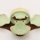 Vintage decorative plate in wood and ceramic with green shells, France, 1960s.