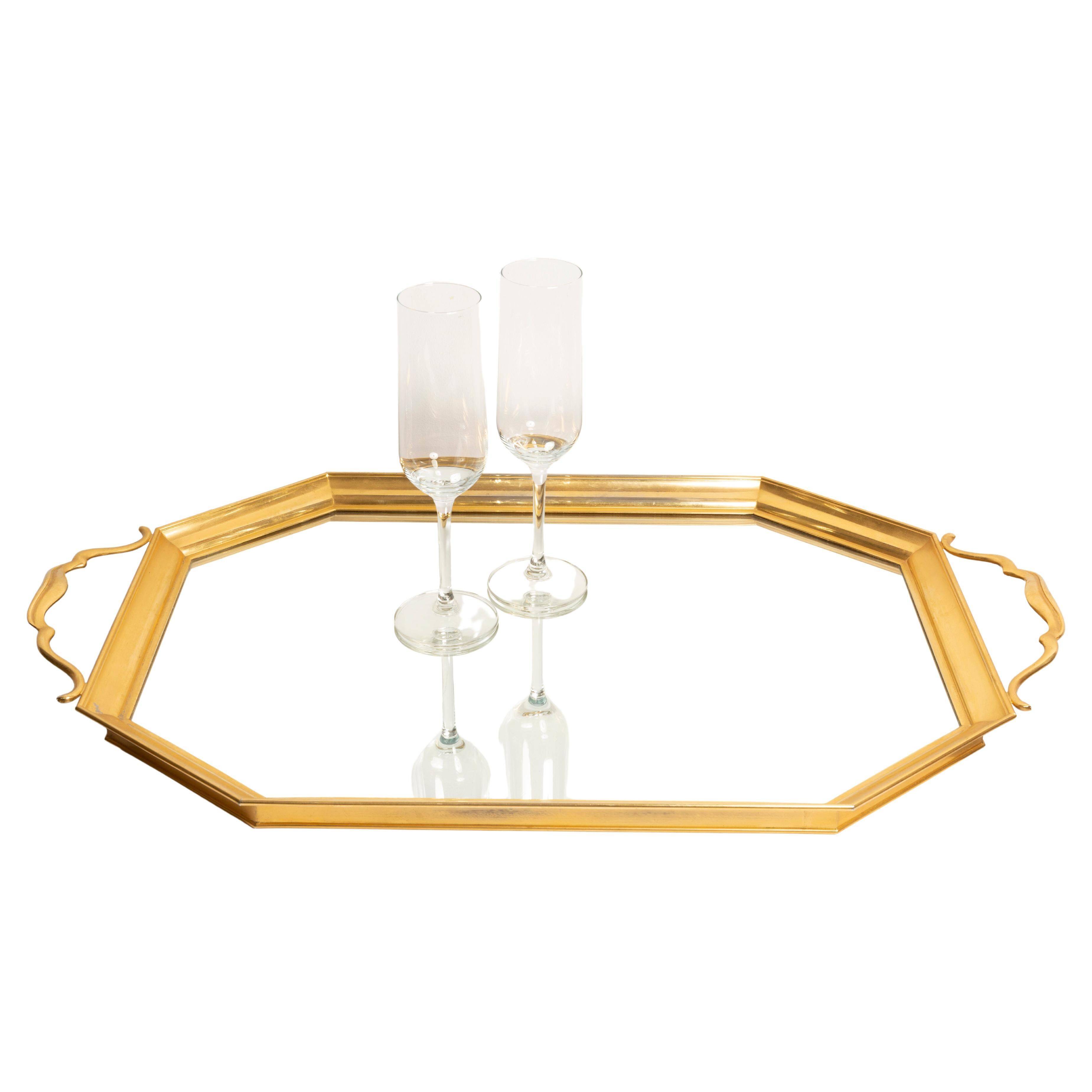 Vintage decorative plate in gold and mirror, Italy, 1960s