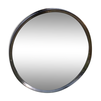 Round vintage mirror in brown plexiglass