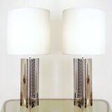 Pair of chromed metal table lamps, 1970