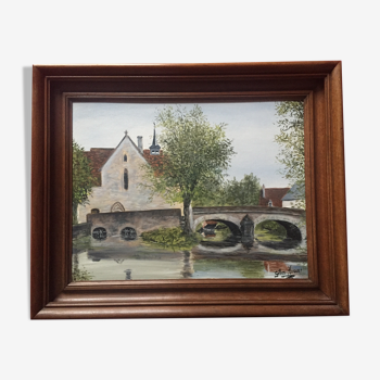 Oil on canvas: bridge over the river