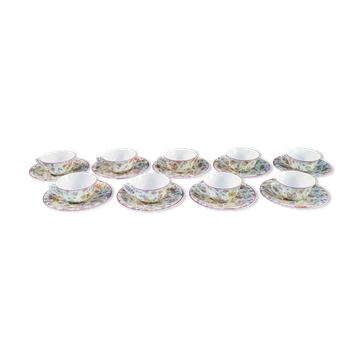 9 porcelain coffee cups from limoges haviland decorated with flowers circa 1930