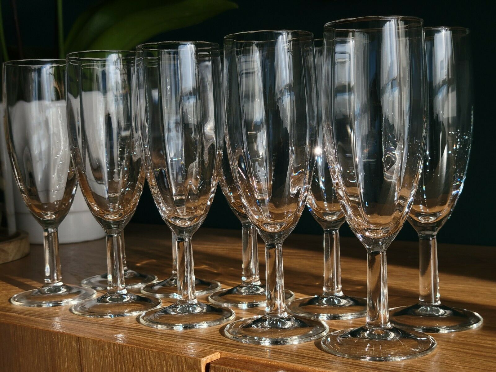 10 vintage champagne flutes in faceted glass