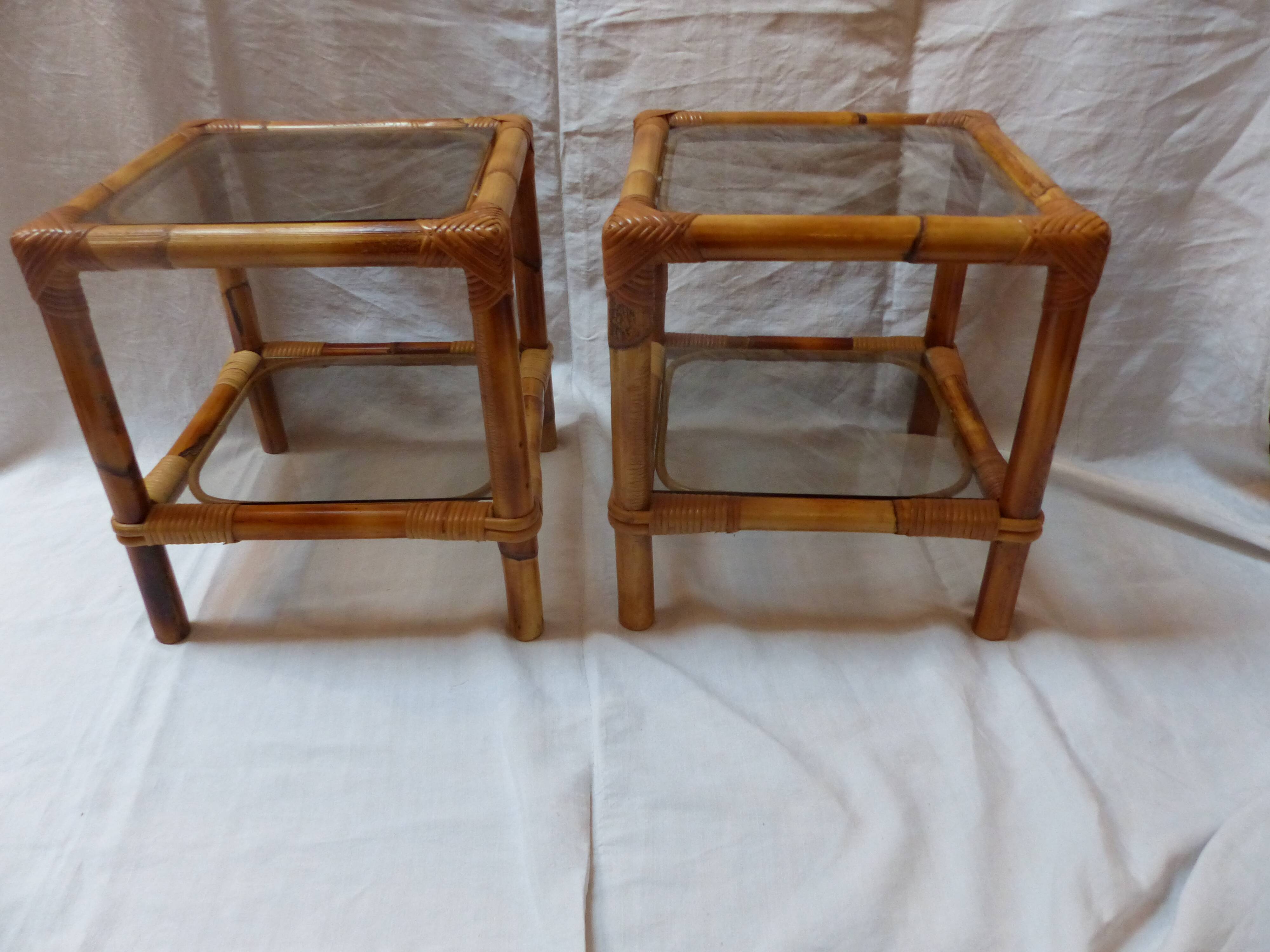 Pair of nightstands in rattan