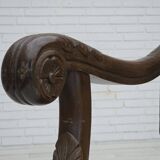 1930s, Danish highback armchair, furniture mesh, velour, carved oak wood.