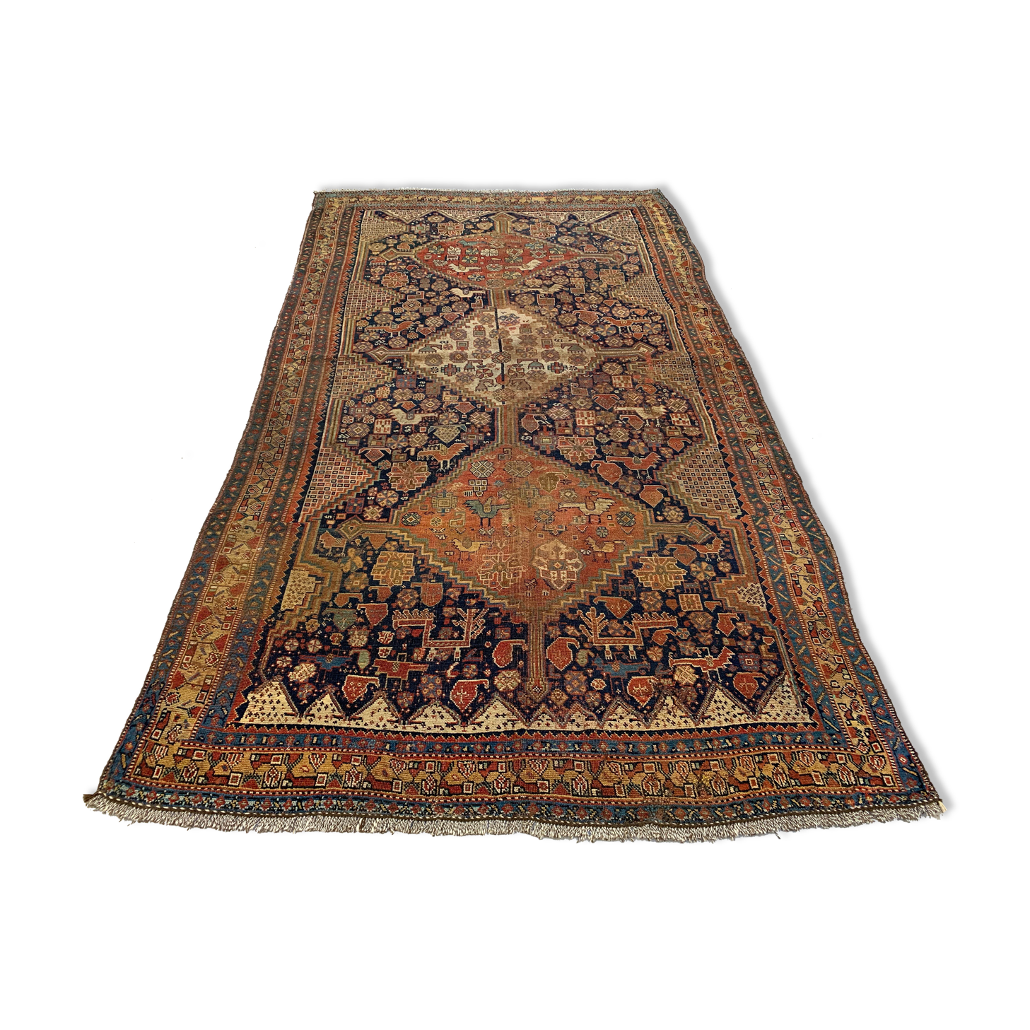 Antique tribal qashqai rug 275x157 cm, medium, oriental carpet truly shabby chic