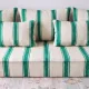 Emerald striped Moroccan living room set with pouf.