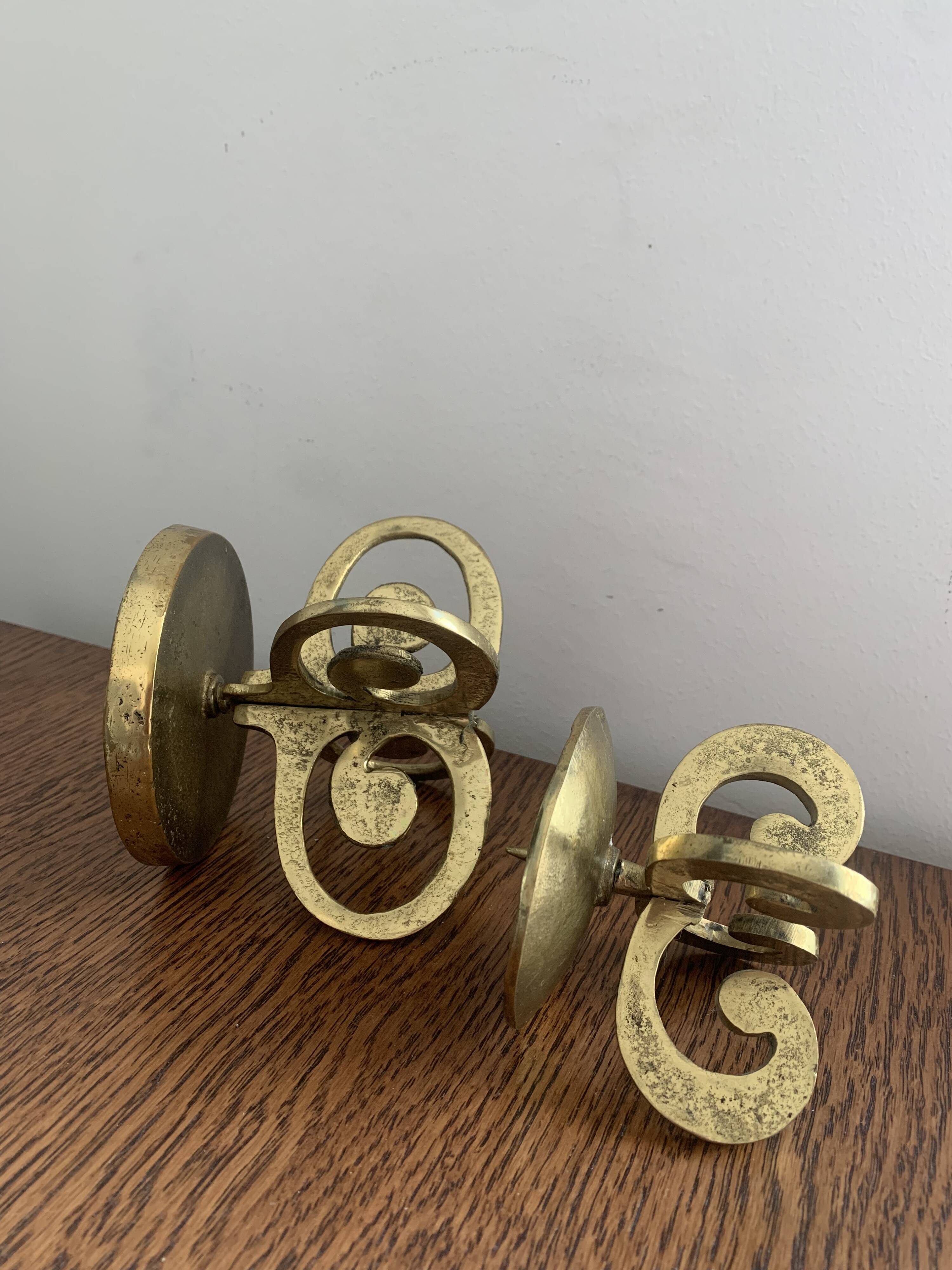 Set of 2 brutalist bronze candleholders, 1970s