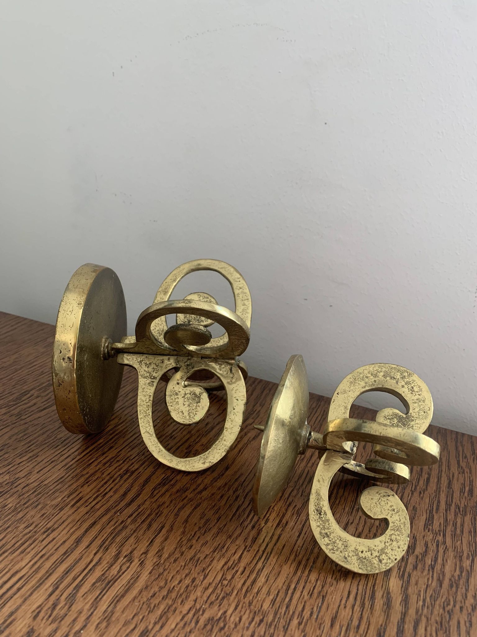 Set of 2 brutalist bronze candleholders, 1970s