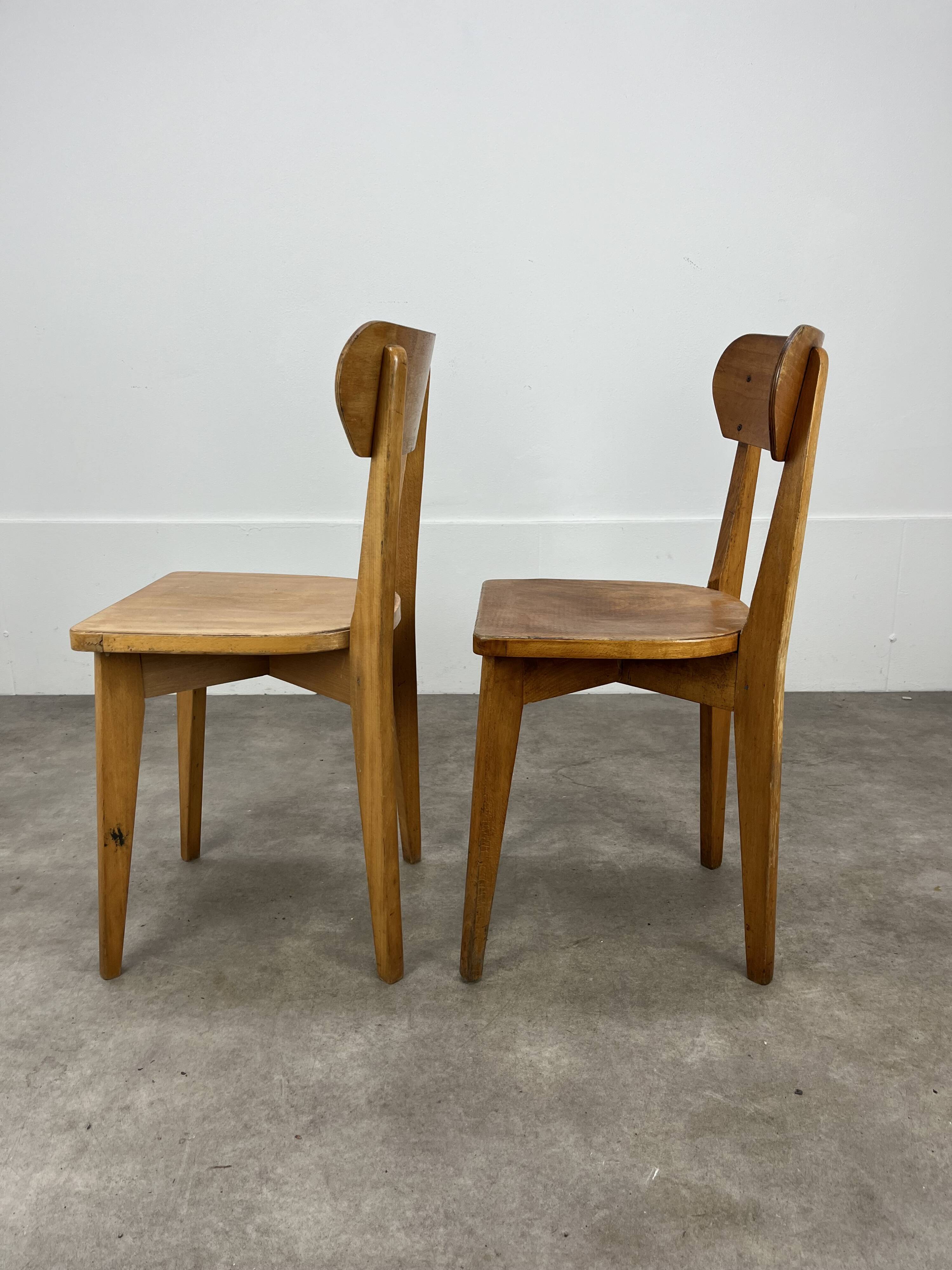 Pair of Luterma bistro chairs, wood, 1950s