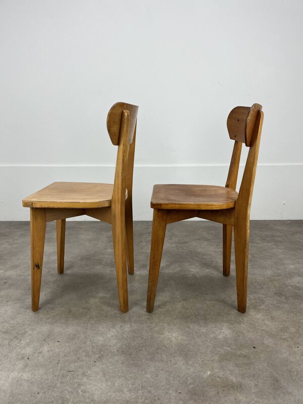 Paire de chaises bistrot Luterma, bois, années 50