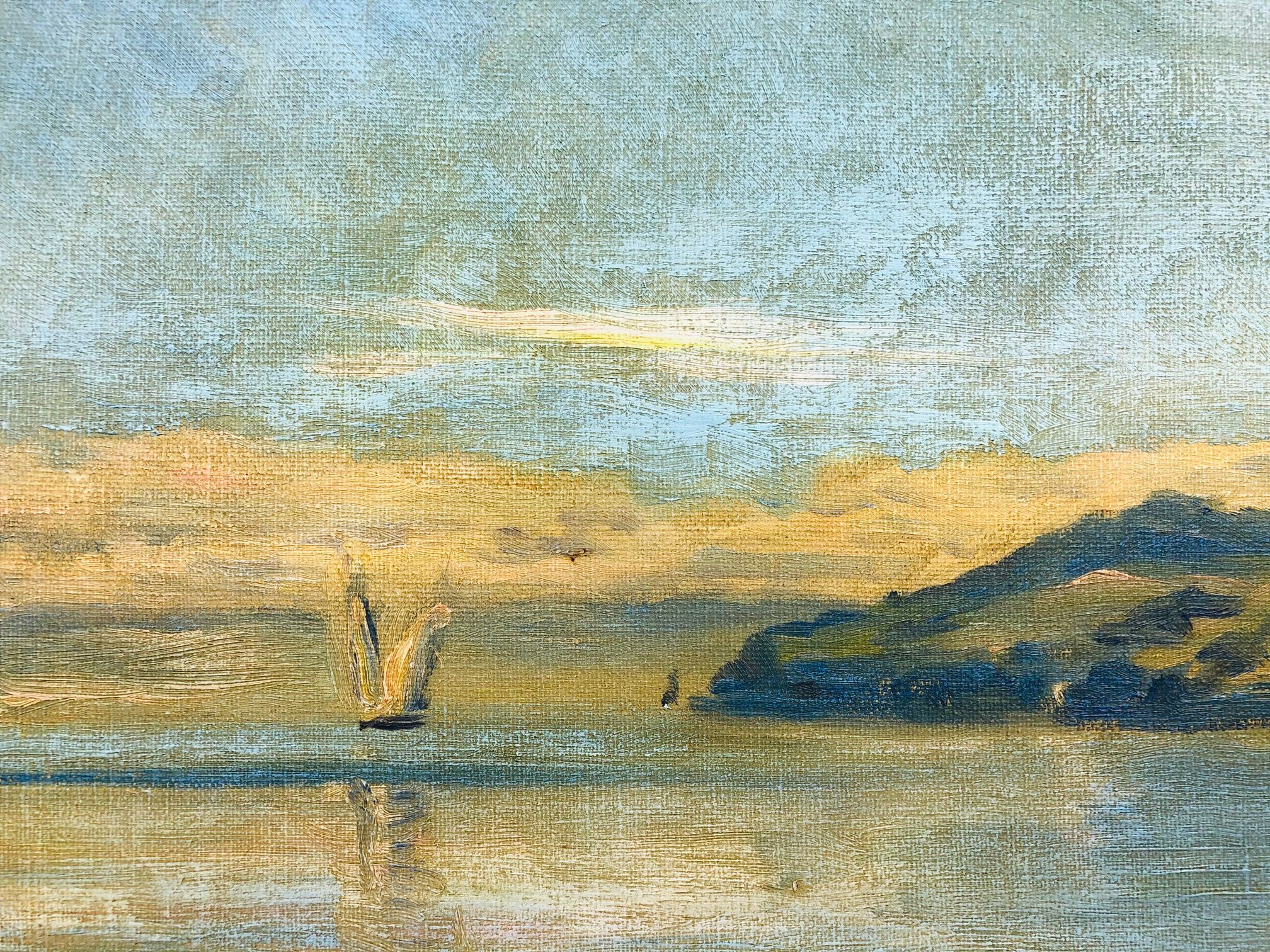 Vintage oil on canvas, "Mediterranean Landscape".