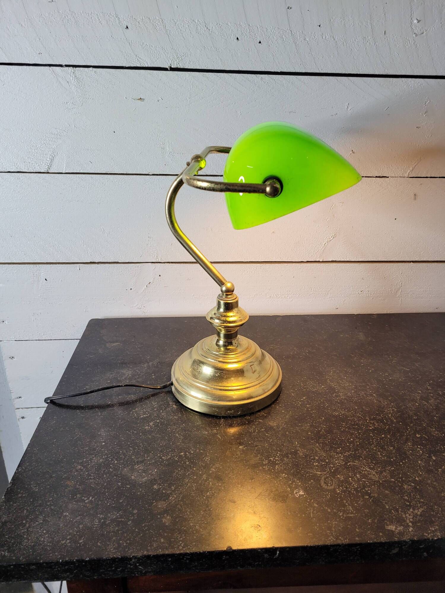 Vintage brass desk lamp with glass shade