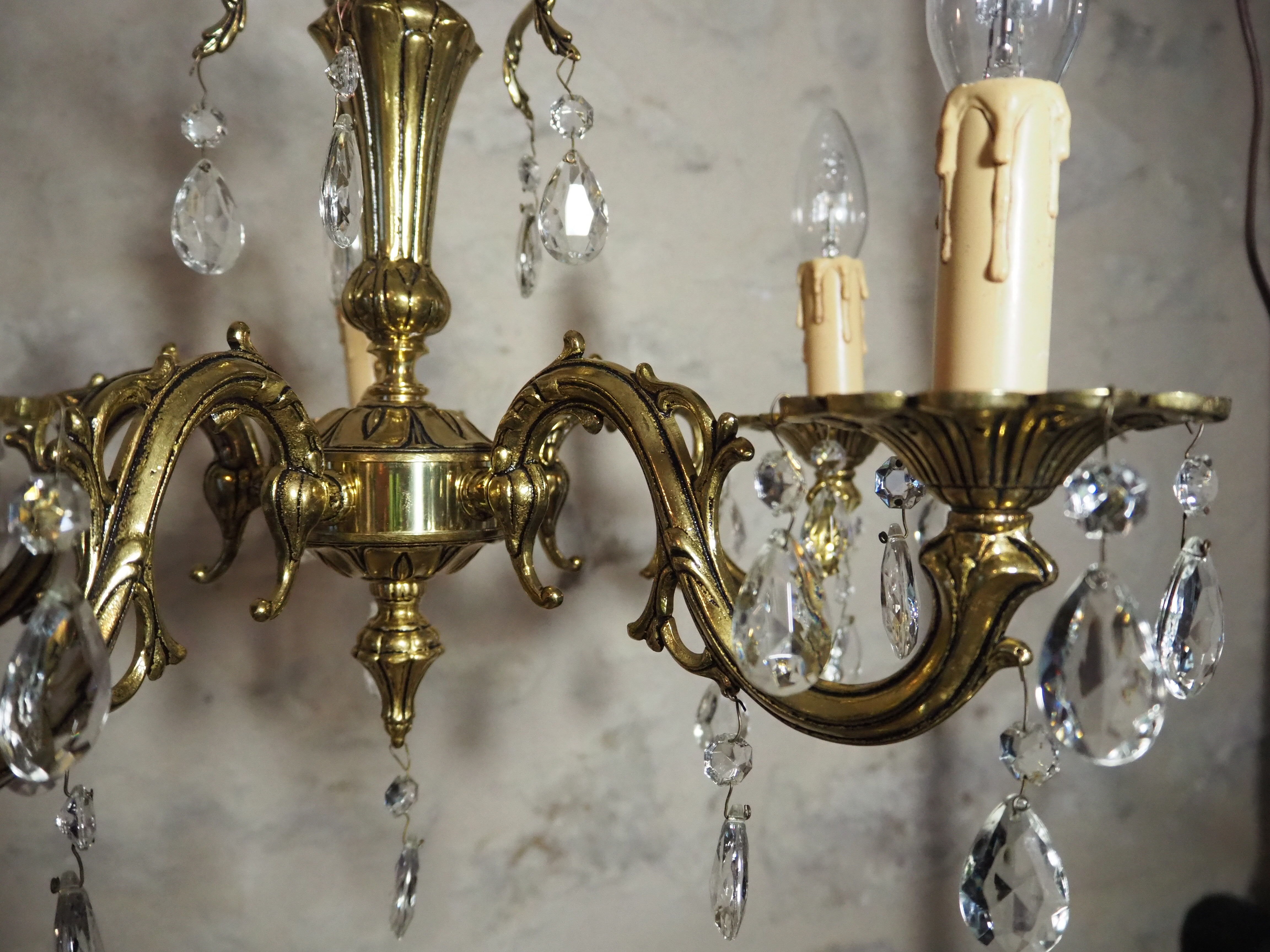 Bronze chandelier and faceted crystal stamps